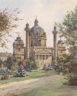 Wien Karlskirche by Carl Wenzel Zajicek Oil Painting