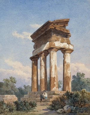 A Temple Ruin in Agrigento by Carl Wilhelm Gotzloff Oil Painting