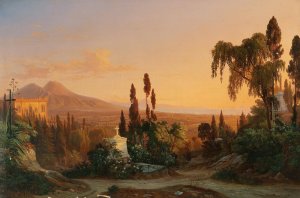 A View of the Gulf of Naples from Posillipo by Carl Wilhelm Gotzloff Oil Painting