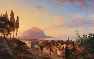 Reisende an einem Brunnen bei Palermo by Carl Wilhelm Gotzloff Oil Painting