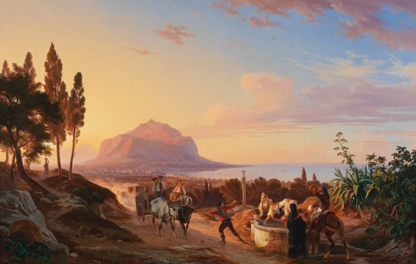 Main Product Photo of Reisende an einem Brunnen bei Palermo Painting by Carl Wilhelm Gotzloff