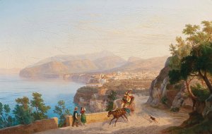 View of Sorrento, with a family outing in the foreground by Carl Wilhelm Gotzloff Oil Painting