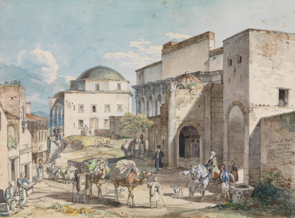 Gadeparti i Athen. Med Hadji Hazekis'palads og Tzistarakis Moskeen  by Carl Wilhelm Heideck - Hand-Painted Oil Painting Reproduction