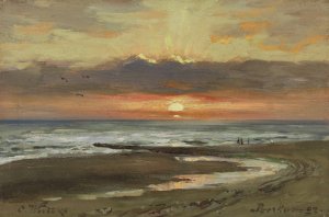 Sonnenuntergang auf Borkum by Carl Wuttke Oil Painting