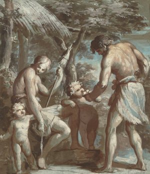 Adam and Eve with Cain and Abel by Carlo Alberto Baratta Oil Painting