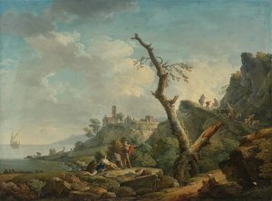 A River Landscape With Figures Reclining In The Foreground by Carlo Bonavia Oil Painting