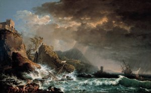 Shipwreck in a Rocky Inlet by Carlo Bonavia Oil Painting