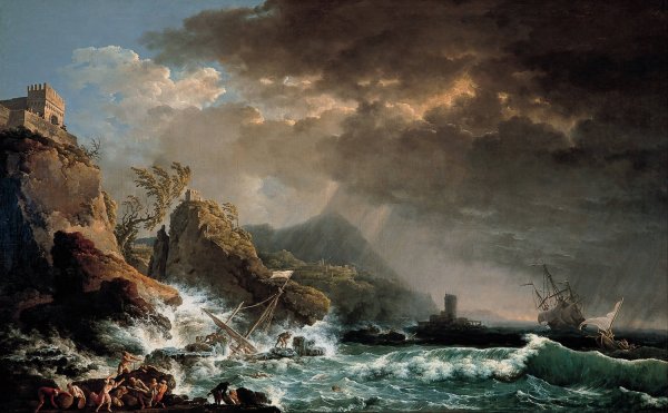 Shipwreck in a Rocky Inlet by Carlo Bonavia - Hand-Painted Oil Painting Reproduction