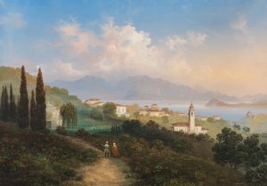 A View of Lake Como and Menaggio, with Punta di Bellagio on the Right by Carlo Bossoli Oil Painting