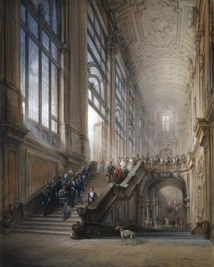 King Victor Emanuel II and Camillo Cavour at the opening of the'Senato Subalpino' by Carlo Bossoli Oil Painting