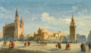 Mariacki square with the cloth hall, Cracow by Carlo Bossoli Oil Painting