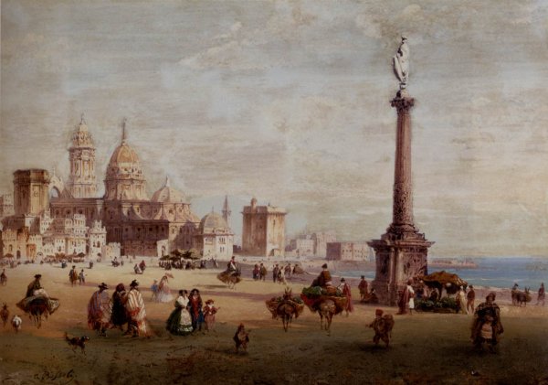 Main Product Photo of Market Day In Cadiz, Spain Painting by Carlo Bossoli
