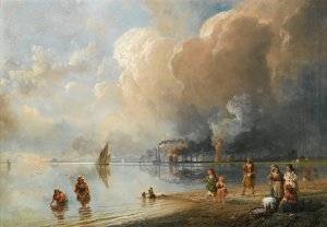 On the banks of the forth, Edinburgh by Carlo Bossoli Oil Painting