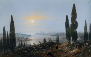 View of Constantinople by Moonlight by Carlo Bossoli - Oil Painting Reproduction