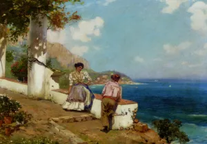 Courting Couple Naples by Carlo Brancaccio Oil Painting