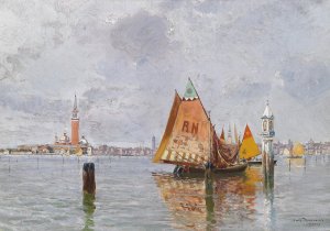 Fischerboote In Der Lagune Von Venedig by Carlo Brancaccio Oil Painting
