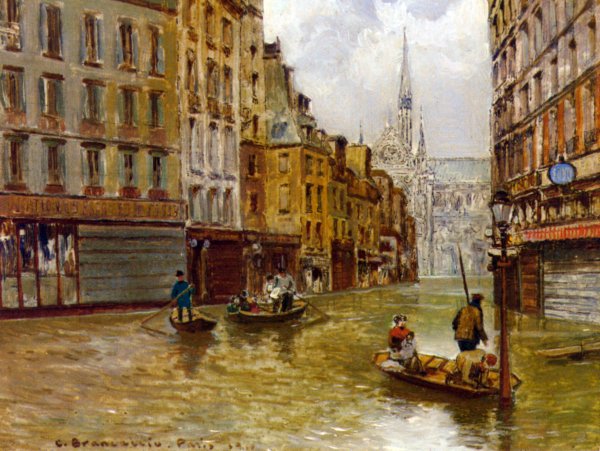 Main Product Photo of Street in Paris during Flood of 1910 Painting by Carlo Brancaccio