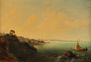 Felskuste und Segelboote by Carlo Brioschi Oil Painting