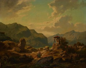 Gebirgslandschaft mit See by Carlo Brioschi Oil Painting
