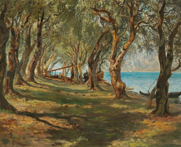Olivenhain am Gardasee by Carlo Brioschi - Hand-Painted Oil Painting Reproduction