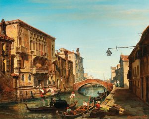 Venice, a view of the Palazzo del Cammello at the Cannaregio by Carlo Brioschi Oil Painting