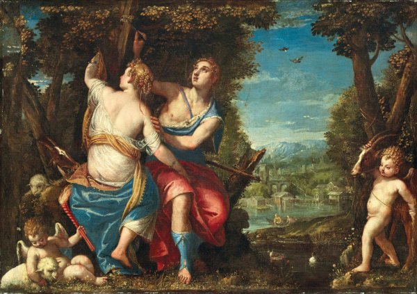 Angelica and Medoro by Carlo Caliari - Hand-Painted Oil Painting Reproduction