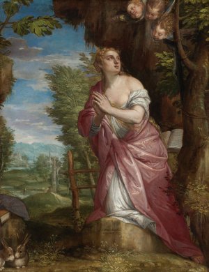 The Penitent Magdalene In A Landscape by Carlo Caliari Oil Painting