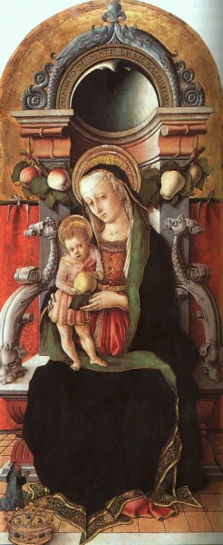 Madonna and Child Enthroned with a Donor by Carlo Crivelli - Oil Painting Reproduction