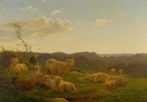 Sheep on a hill near Skarridso by Carlo Dalgas Oil Painting