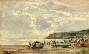 Spiaggia Di Noli by Carlo Follini Oil Painting