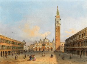 A view of St Mark's Square and the Campanile by Carlo Grubacs Oil Painting