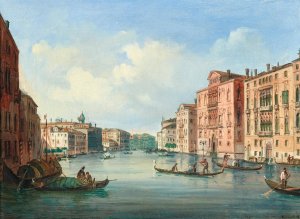 Venice, a view of the Grand Canal with Palazzo Cavalli-Franchetti and Palazzo Barbaro by Carlo Grubacs Oil Painting
