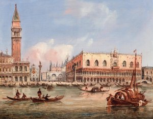 Venice, a view of the Piazzetta and the Doge's Palace from the Bacino di San Marco by Carlo Grubacs Oil Painting