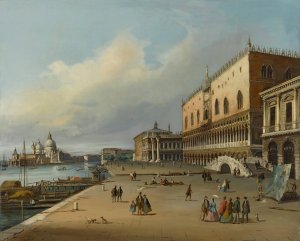 Venice, A View Of The Riva Degli Schiavoni Looking Towards The Dogana And Santa Maria Della Salute by Carlo Grubacs Oil Painting
