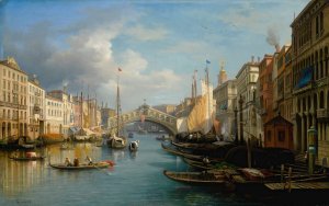 Venice, A View Of The The Grand Canal And The Rialto Bridge From The South by Carlo Grubacs Oil Painting