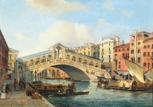 Venice, the Grand Canal with the Rialto Bridge by Carlo Grubacs Oil Painting
