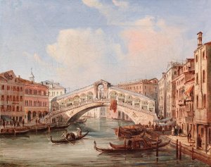 Venice, the Rialto Bridge by Carlo Grubacs Oil Painting