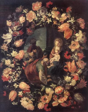 Adoration of the Magi in Garland by Carlo Maratti Oil Painting