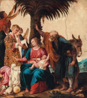 The Rest During the Flight into Egypt, with a Deacon and Three Angels by Carlo Saraceni Oil Painting