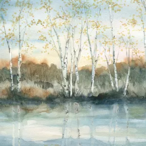 Birch Riverbank Oil Painting by Carol Robinson - Contemporary