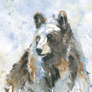 Black Bear On Blue by Carol Robinson Oil Painting