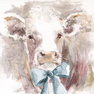 Blushing Bow Cow Oil Painting by Carol Robinson - Contemporary