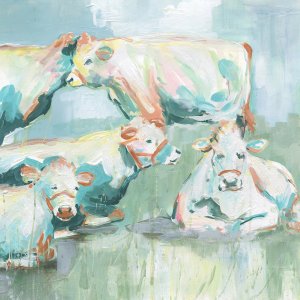 Bovine Busy Bodies by Carol Robinson Oil Painting
