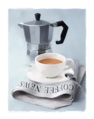 Coffee News I Oil Painting by Carol Robinson - Contemporary