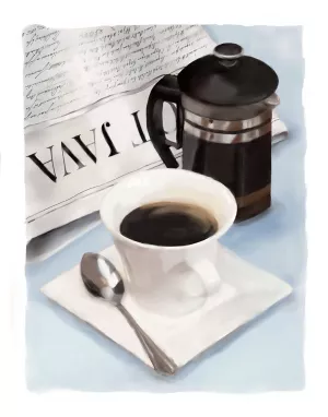 Coffee News II Oil Painting by Carol Robinson - Contemporary