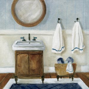 Cozy Navy Bath I by Carol Robinson Oil Painting