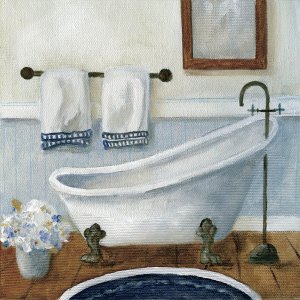 Cozy Navy Bath II by Carol Robinson Oil Painting