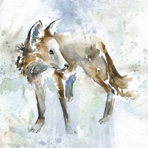 Fox On Blue by Carol Robinson Oil Painting