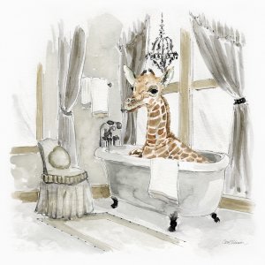 Giraffe Bath by Carol Robinson Oil Painting