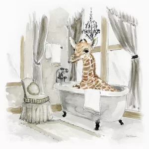Giraffe Bath by Carol Robinson Oil Painting